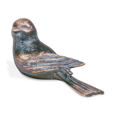 Besondere Metall Grabfigur sitzender Vogel Vogel Pan links / Aluminium grau