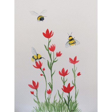 Bienen Und Blumen Aquarell Druck, Fotodruck