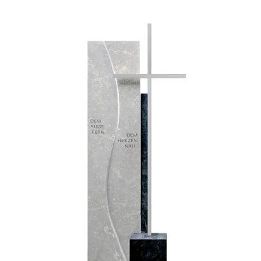 Gedenkstein Familiengrab zweiteilig mit Metall Kreuz Savoca
