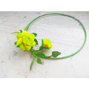 Gelbe Rose Kette, Blumen Kette Sommer Grün Schmuck Anhänger Blatt, Pflanze