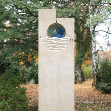 Grabstein für Doppelgrab mit Glaselement & Doppelgrabstein modern wetterfest