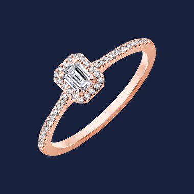 Micro Cathedral Halo Emerald Ring 14k Rosegold