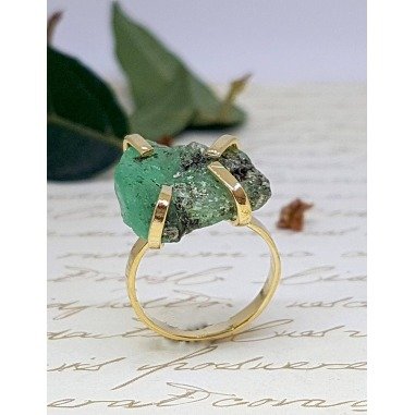 Roher Smaragd Ring, Gold Mai Geburtsstein Edelstein Ring