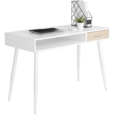 Woltu Schreibtisch mit Schublade und offenem Fach Weiß