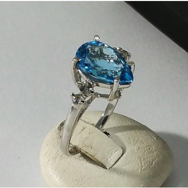 17 Mm Ring 925 Silber Blautopas & Topas Klar Vintage Elegant Sr1031