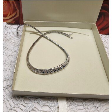 43 cm Kette Halskette Schlangenkette Collier Silber 835 Saphire 50Er Jahre