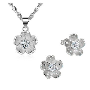 Damen-Schmuckset in Silber & 925 Silber Ohrringe Und Kette Mit Blume Weißer
