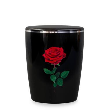 Edle Öko Überurne mit Rose aus Naturstoff kaufen Rose / Silber / Schwarz
