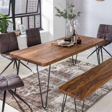 Esstisch Massivholz Sheesham 180 cm Esszimmer-Tisch Holztisch Metallbeine