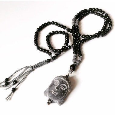 Halskette Buddha Anhänger Horn Und Ebenholz Ebony Malakette