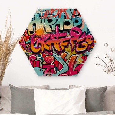 Hexagon-Holzbild HipHop Graffiti