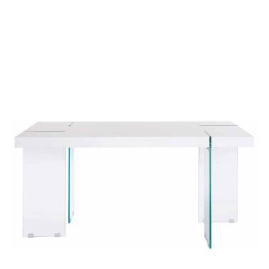 Hochglanz-Bistrotisch & Tisch aus Sicherheitsglas und MDF Weiß Hochglanz