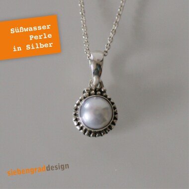 Perlenschmuck aus Metall & Silberkette Mit Echter Perle Filigran Verziert