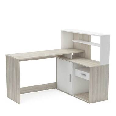 Schreibtisch Kombination in Eichefarben und Weiß Schrankgestell