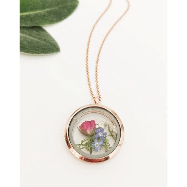 Silberschmuck aus Roségold & Medaillon Mit Echten Blüten, Kette Rosegold