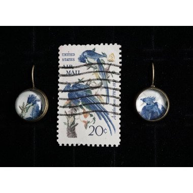 Upcycling Ohrring Aus Briefmarke Vögel Ohrhaken