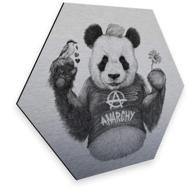Wall-Art Metallbild Türschild Panda Bär Silber