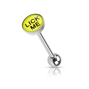 Zungenpiercing Barbell Lick Me Logo aus Chirurgenstahl