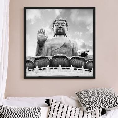 Bild mit Rahmen Großer Buddha Schwarz-Weiß