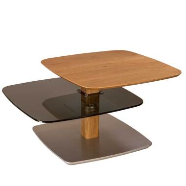 Echtholztisch & Sofa Tisch aus Parsolglas und Wildeiche Massivholz höhenverstel