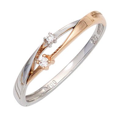 Goldring aus Rotgold & SIGO Damen Ring 585 Gold Weißgold Rotgold bicolor 2 Diamanten Brillanten