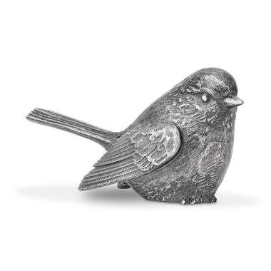 Kleiner Aluminium Vogel als Grabfigur sitzend Meise Blaumeise Via / Schwarz