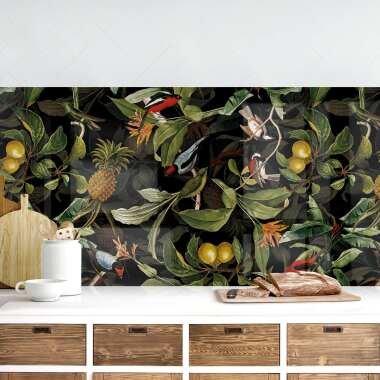 Küchenrückwand Vögel mit Ananas Grün I