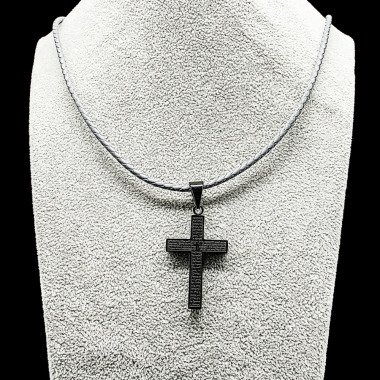 Lederhalskette Kette Halskette Geflochten Grau Leder 3mm Anhänger Kreuz