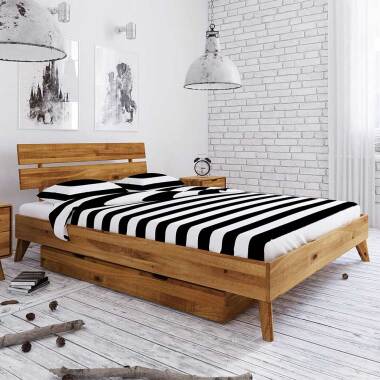Massivholz Bett aus Wildeiche geölt Bettkasten