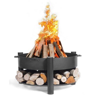 Moderne Feuerschale mit Holzfach Montana