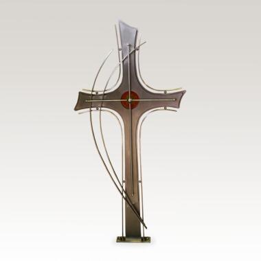 Modernes Grabkreuz aus Edelstahl mit Glaseinsatz