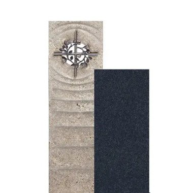 Muschelkalk Einzelgrabstein Zweiteilig Hell/dunkel mit Bronze Kreuz