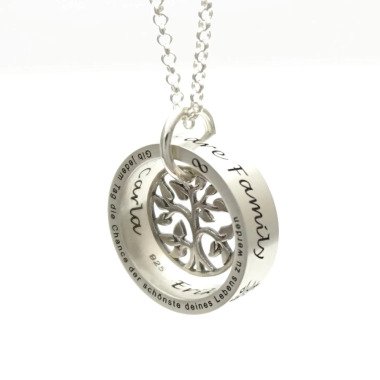 Namenskette Silber aus Metall & Familienkette Mit Gravur Lebensbaumkette