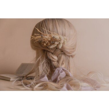 Natürlicher Lagurus & Lavendel Braut Haarkamm/Getrockneter