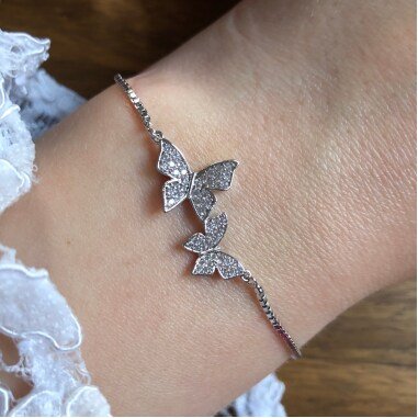 Armband Schmetterling, Silber.strass Schmuck.geschenk Freundin, Geburtstagsgeschenk