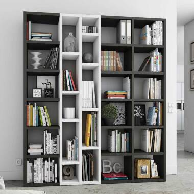Bücherregal in Weiß und Eiche Schwarz Braun modern