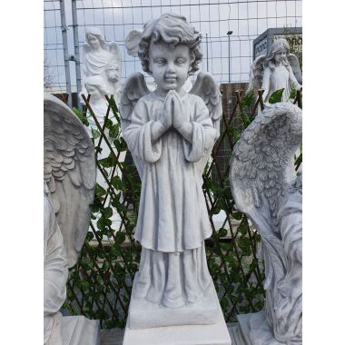 Gartenfigur Engeljunge, betend, Antik grau