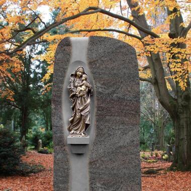 Grabstein für Doppelgrab mit Figur & Doppelgrab Grabmal mit Bronze Madonna