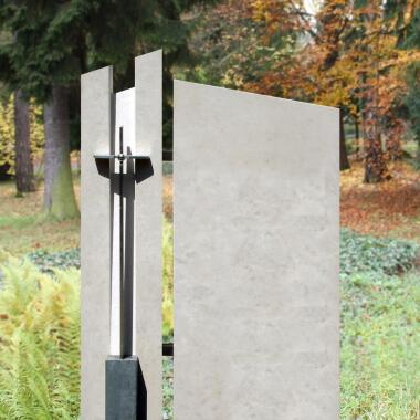 Grabstein für Einzelgrab aus Edelstahl & Naturstein Grabmal mit Kreuz