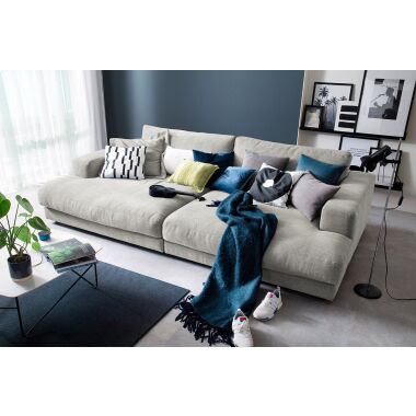 KAWOLA Big Sofa MADELINE Stoff silber