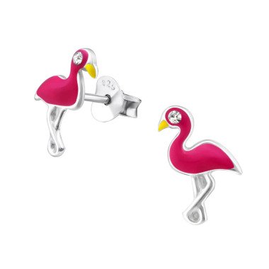 Kinder Mädchen Ohrstecker Ohrschmuck Flamingo pink Glitzer Strass 925er Silber O