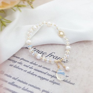 Kristall Und Opal Echte Perle Armband, Handgemachtes Schmuck, Heilungskraft