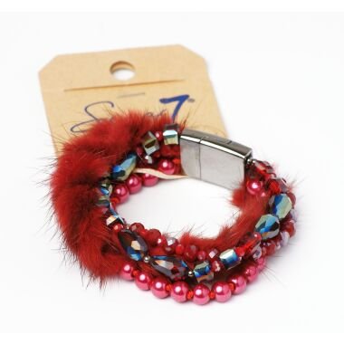 Modeschmuck mit Perlen & Modeschmuck Armband von Sweet7 aus Perlen  Fellimitat in Rot