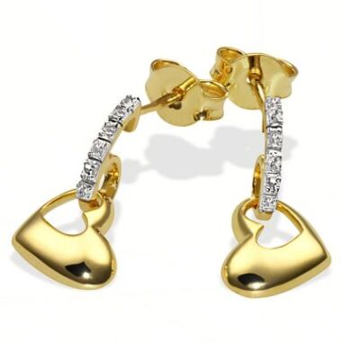 Paar Ohrhänger Herzen 375 Gelbgold 6 Diamanten