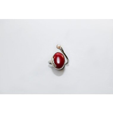 Ring, Fingerring Aus Silber Mit Koralle Und Perle, 508S