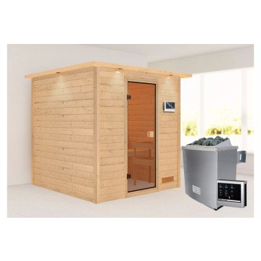 Sauna Jara mit Kranz SET naturbelassen mit Ofen 4,5 kW
