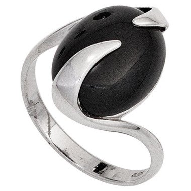 SIGO Damen Ring 925 Sterling Silber rhodiniert 1 Onyx schwarz Silberring