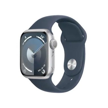 Sportuhr & Apple Watch Series 9 GPS 41mm Aluminium Silber Sportarmband Sturmblau S/M