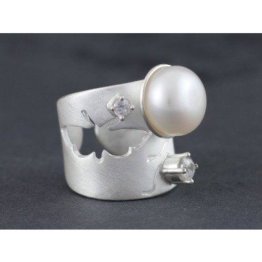 Breiter Ring Silber Perle