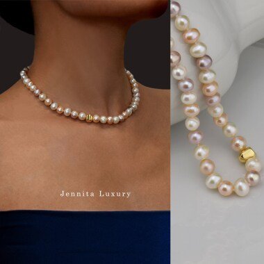 Bunte Perlenkette Süsswasserperle, Mehrfarbige Perlenkette, Zuchtperlenkette